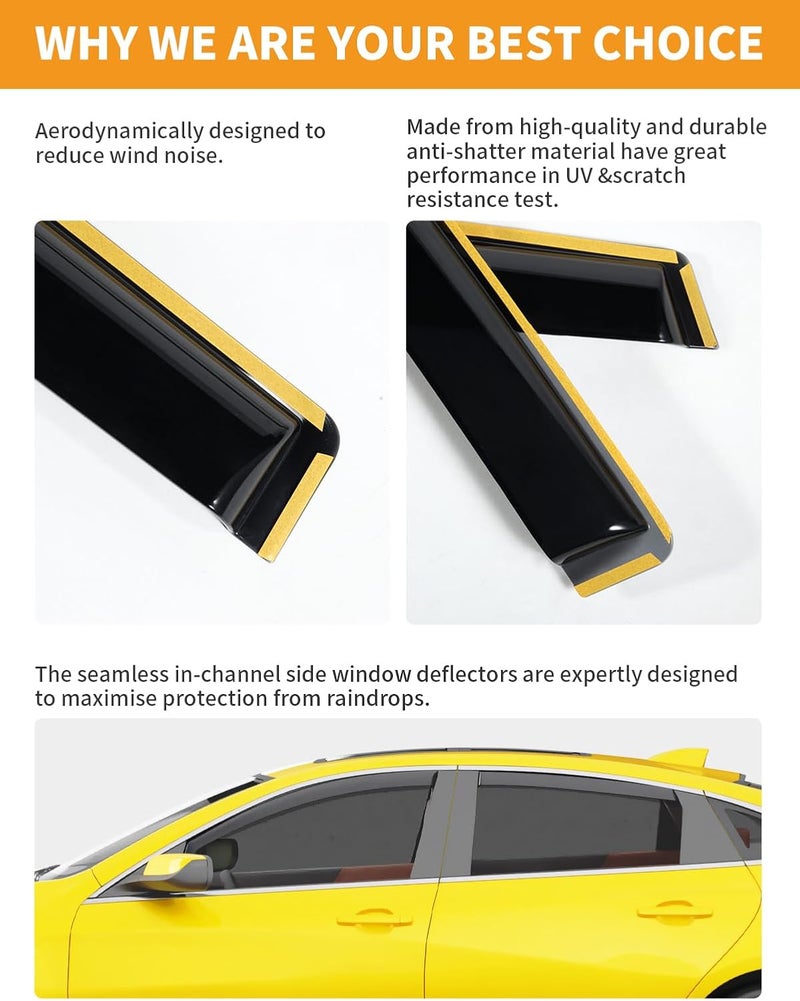Deejecsun in-Channel Window Rain Guards Fit for Chevy Malibu 2016-2025(9 Gen) Rain Guards Extra Durable Window Deflectors Visors Vent Visors Vent Shades Car Accessories -4 pcs - Image 5